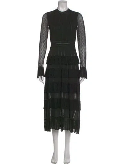 Pre-owned Lela Rose Lace Pattern Midi Length Dress In Black