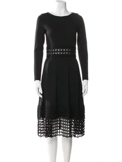 Pre-owned Lela Rose Lace Pattern Midi Length Dress In Black