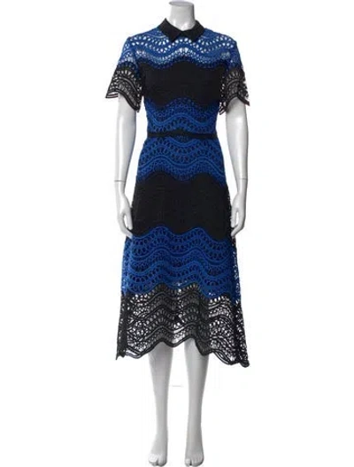 Pre-owned Lela Rose Lace Pattern Midi Length Dress In Black