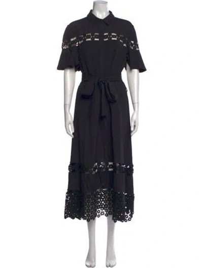 Pre-owned Lela Rose Lace Pattern Midi Length Dress In Black