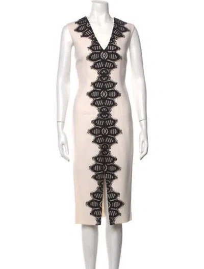 Pre-owned Lela Rose Lace Pattern Midi Length Dress In Black/white