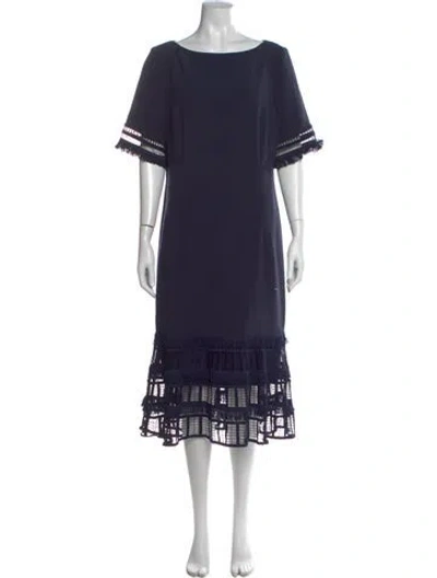 Pre-owned Lela Rose Lace Pattern Midi Length Dress In Blue