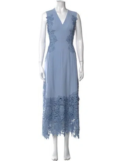 Pre-owned Lela Rose Lace Pattern Midi Length Dress In Blue