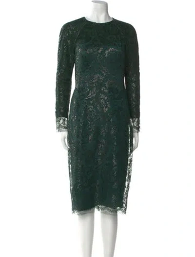 Pre-owned Lela Rose Lace Pattern Midi Length Dress In Green