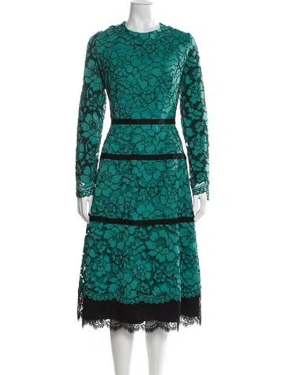 Pre-owned Lela Rose Lace Pattern Midi Length Dress In Green