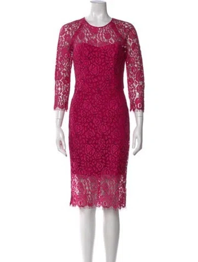 Pre-owned Lela Rose Lace Pattern Midi Length Dress In Pink