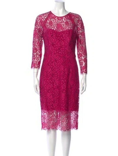 Pre-owned Lela Rose Lace Pattern Midi Length Dress In Pink