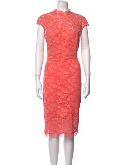Pre-owned Lela Rose Lace Pattern Midi Length Dress In Pink