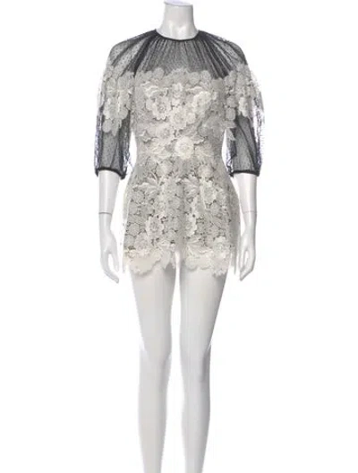 Pre-owned Lela Rose Lace Pattern Mini Dress In Black