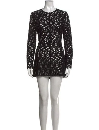 Pre-owned Lela Rose Lace Pattern Mini Dress In Black
