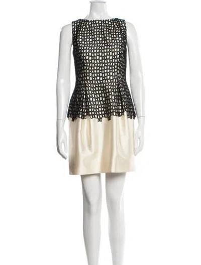 Pre-owned Lela Rose Lace Pattern Mini Dress In Black/white