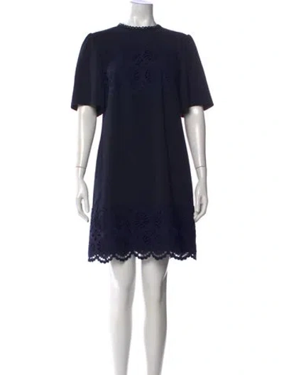 Pre-owned Lela Rose Lace Pattern Mini Dress In Blue