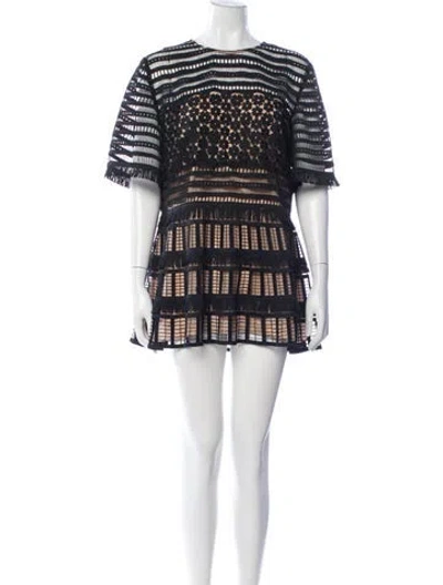 Pre-owned Lela Rose Lace Pattern Mini Dress In Blue