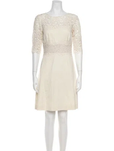 Pre-owned Lela Rose Lace Pattern Mini Dress In Neutrals