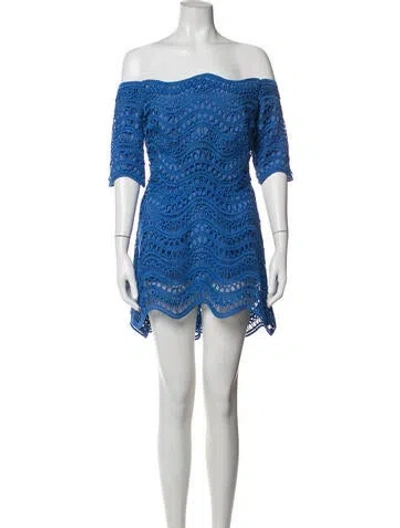 Pre-owned Lela Rose Lace Pattern Mini Dress W/ Tags In Blue