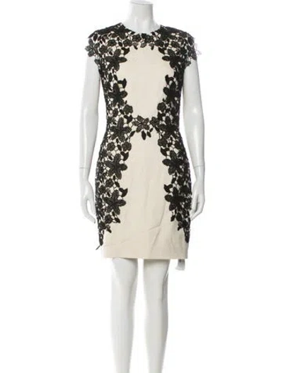 Pre-owned Lela Rose Lace Pattern Mini Dress In White