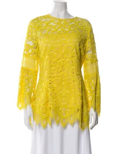 Pre-owned Lela Rose Lace Pattern Mini Dress In Yellow