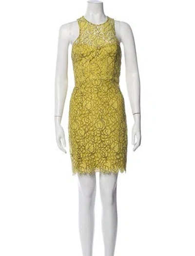 Pre-owned Lela Rose Lace Pattern Mini Dress In Yellow