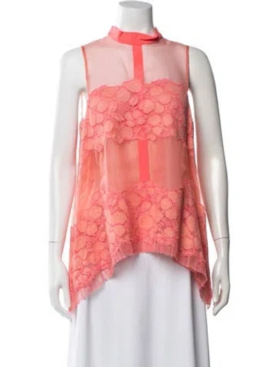 Pre-owned Lela Rose Lace Pattern Mock Neck Blouse In Pink