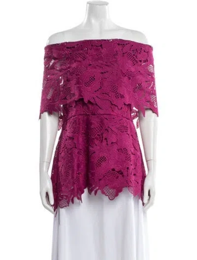 Pre-owned Lela Rose Lace Pattern Off-the-shoulder Blouse W/ Tags In Pink