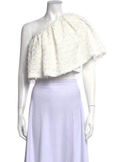Pre-owned Lela Rose Lace Pattern One-shoulder Crop Top In White