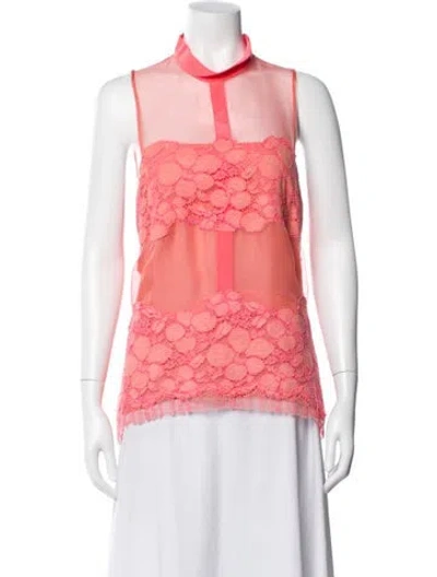 Pre-owned Lela Rose Lace Pattern Square Neckline Blouse In Multi