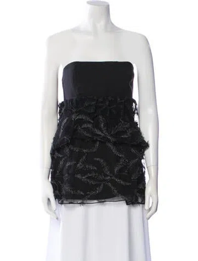 Pre-owned Lela Rose Lace Pattern Strapless Top In Black
