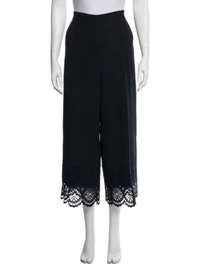 Pre-owned Lela Rose Lace Pattern Wide Leg Pants In Blue