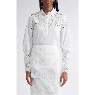 Lela Rose Lace Trim Cotton Blend Shirt In Ivory