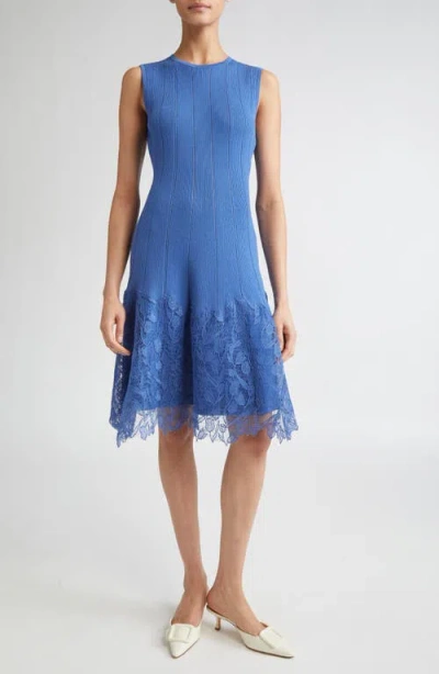 Lela Rose Lace Trim Sleeveless Rib Dress
