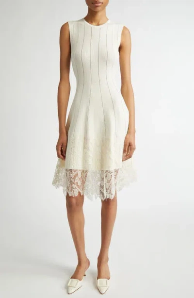 Lela Rose Lace Trim Sleeveless Rib Dress In Papyrus