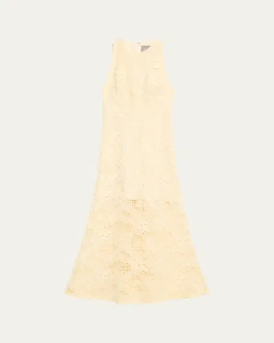 Lela Rose Lattice Floral Guipure Sleeveless Maxi Dress In White