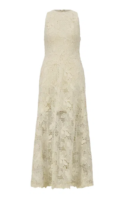 Lela Rose Lattice Guipure Lace Midi Dress In White