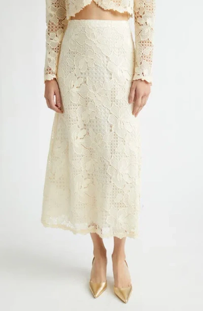 Lela Rose Lattice Guipure Lace Midi Skirt In White