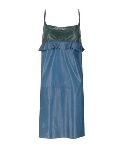 Lela Rose Leather Strappy Dress In Blue