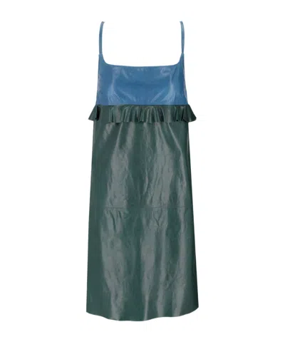 Lela Rose Leather Strappy Dress In Green