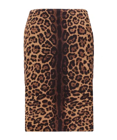 Lela Rose Leopard-print Midi Pencil Skirt In Brown