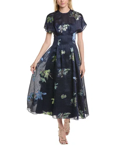 LELA ROSE LINEN & SILK-BLEND MIDI DRESS