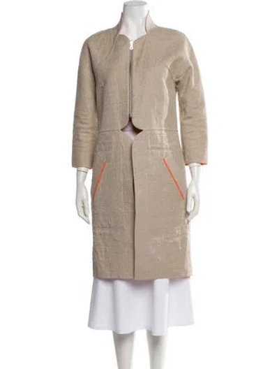 Pre-owned Lela Rose Linen Coat In Neutrals/orange