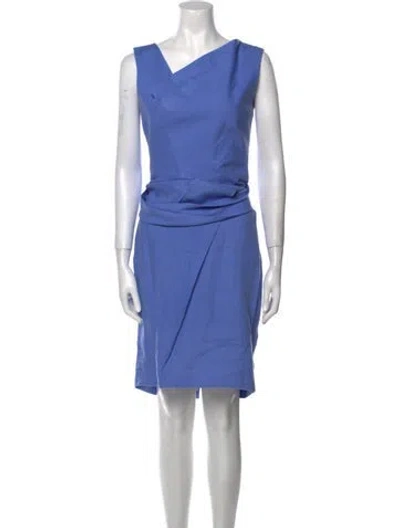 Pre-owned Lela Rose Linen Knee-length Dress In Blue