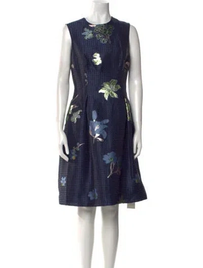 Pre-owned Lela Rose Linen Knee-length Dress In Blue