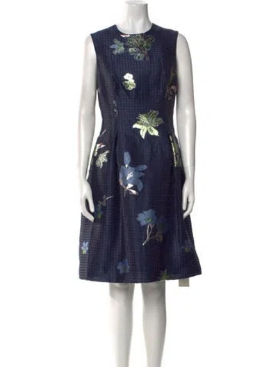 Pre-owned Lela Rose Linen Knee-length Dress In Blue