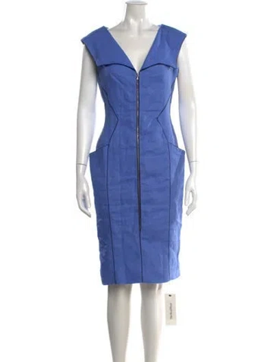 Pre-owned Lela Rose Linen Knee-length Dress In Blue