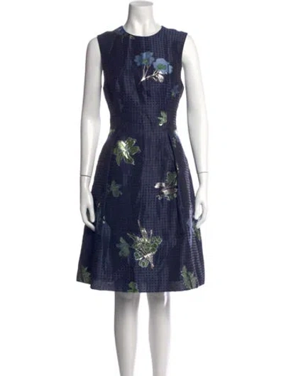Pre-owned Lela Rose Linen Knee-length Dress In Blue/metallic