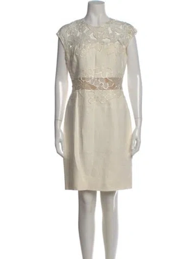 Pre-owned Lela Rose Linen Knee-length Dress In Neutral