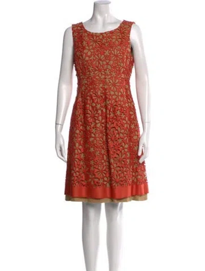 Pre-owned Lela Rose Linen Knee-length Dress In Orange