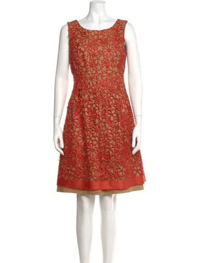 Pre-owned Lela Rose Linen Knee-length Dress In Orange
