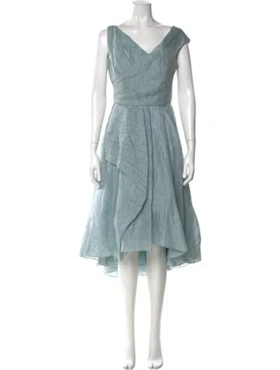 Pre-owned Lela Rose Linen Long Dress In Blue