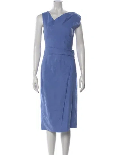 Pre-owned Lela Rose Linen Midi Length Dress In Blue