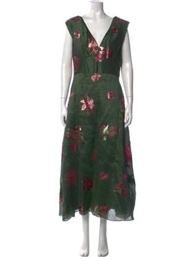 Pre-owned Lela Rose Linen Midi Length Dress W/ Tags In Green
